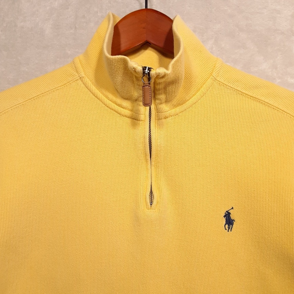 Vintage Mens Polo Ralph Lauren  1/4 Zip Pullover Sweater Sz.S/Yellow/Blue Pony - Picture 2 of 10